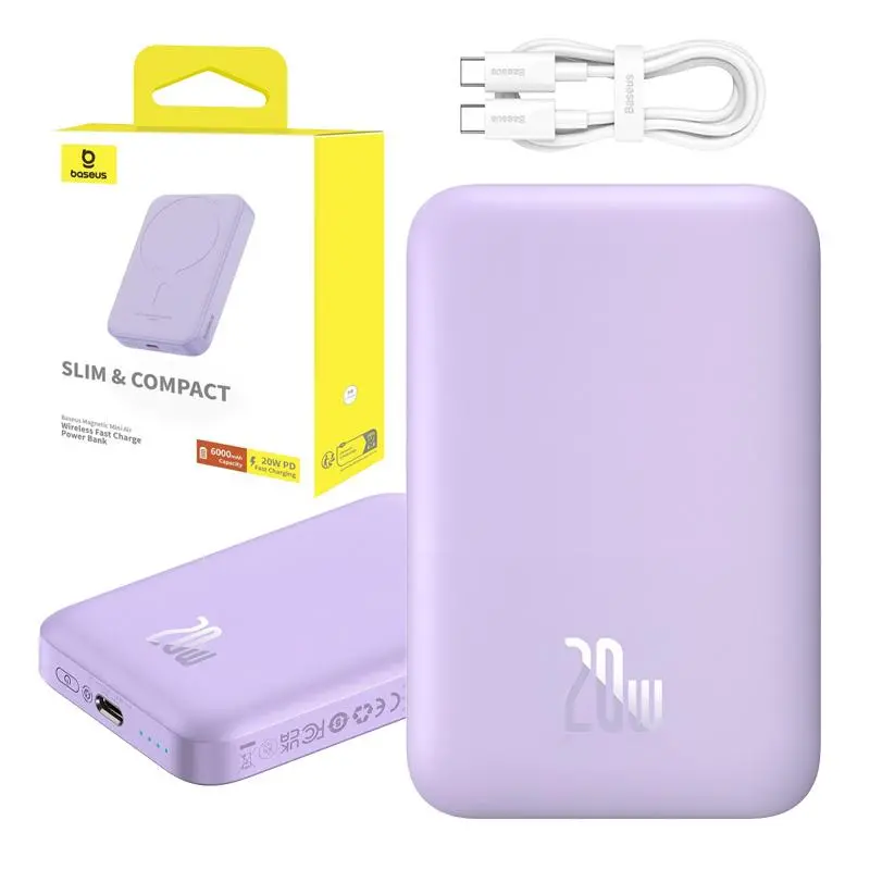 Powerbank Baseus P10059002513-00 Magnetic Mini Air 6000mAh 20W Fioletowy