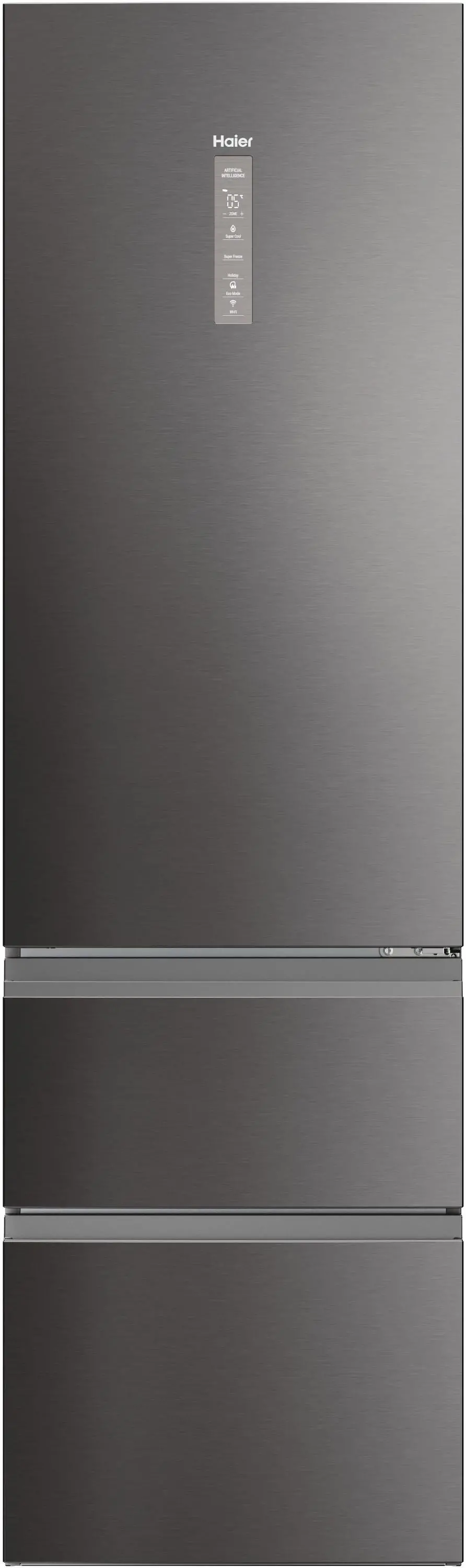 Lodówka Haier Seria 5 HTW5620ENMP Funkcje AI Pełny No Frost 205cm Komora świeżości Zdalne sterowanie Dark Inox