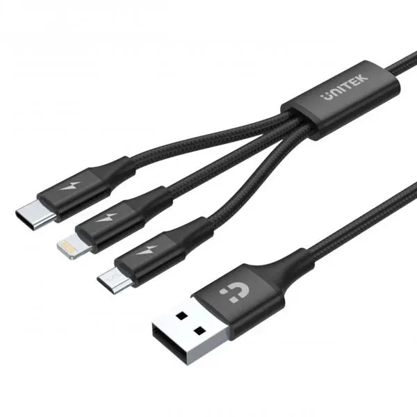 Kabel Unitek USB-A 3w1 2,4A 1,2m Czarny