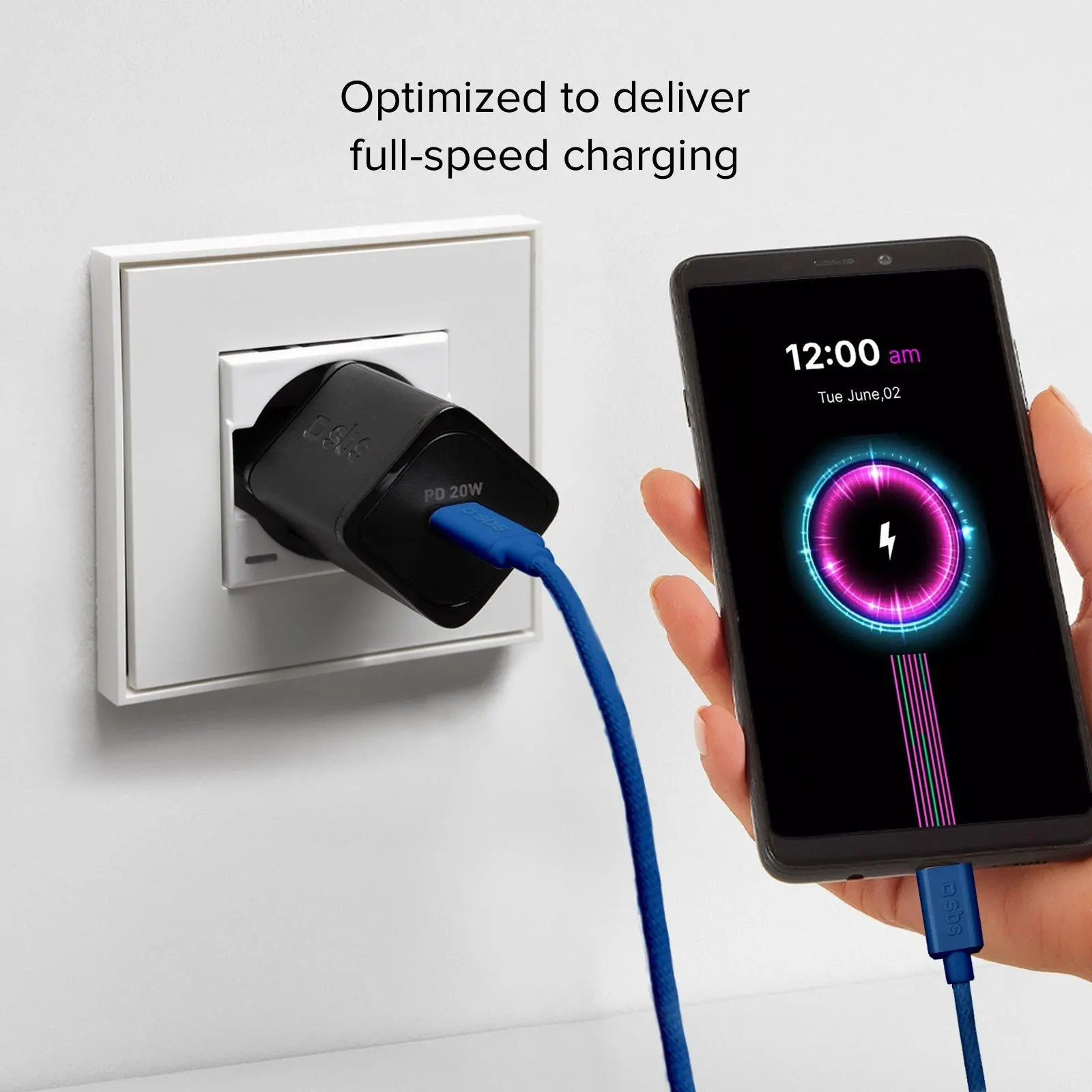 Kabel SBS USB-C do USB-C 60W 1,5m Niebieski