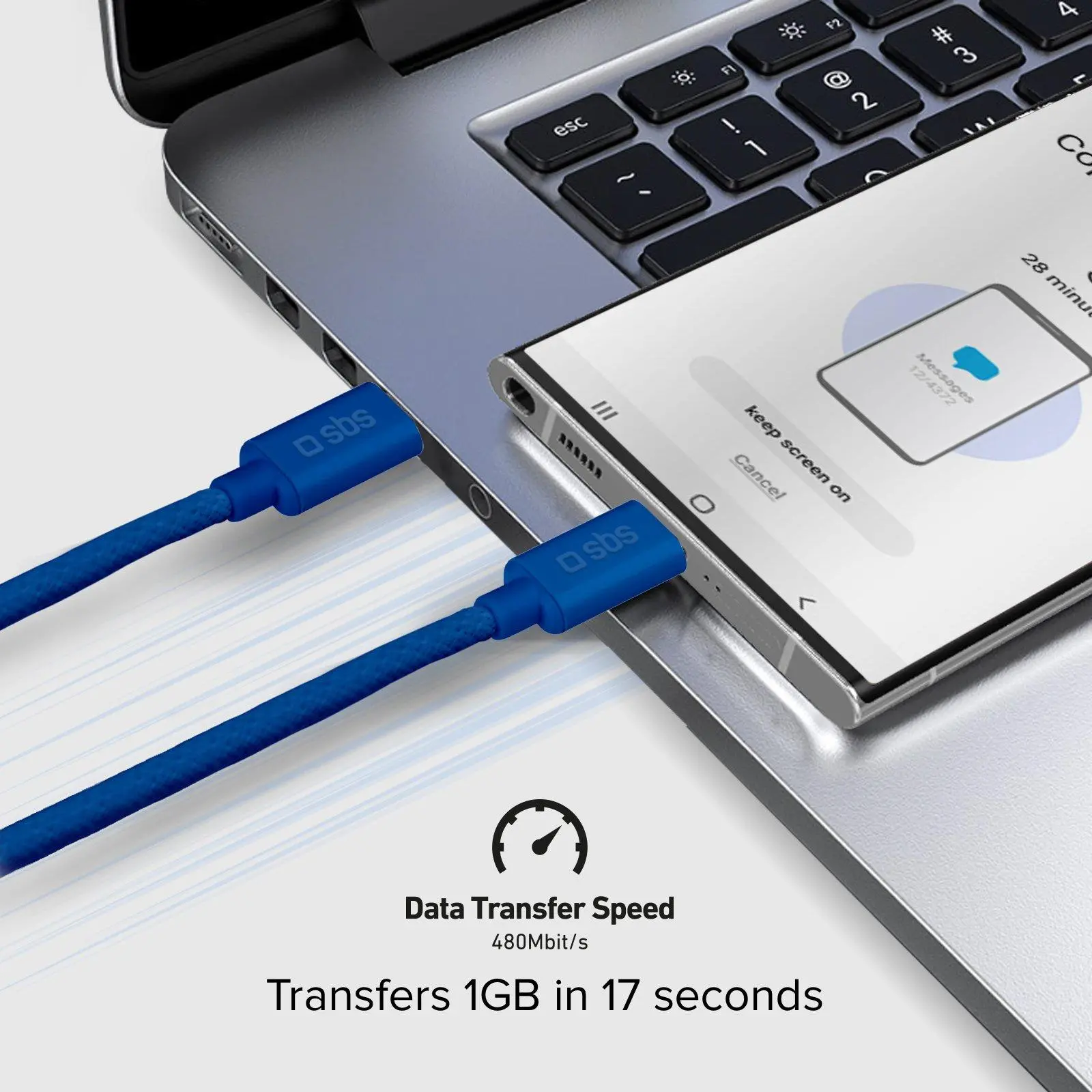 Kabel SBS USB-C do USB-C 60W 1,5m Niebieski