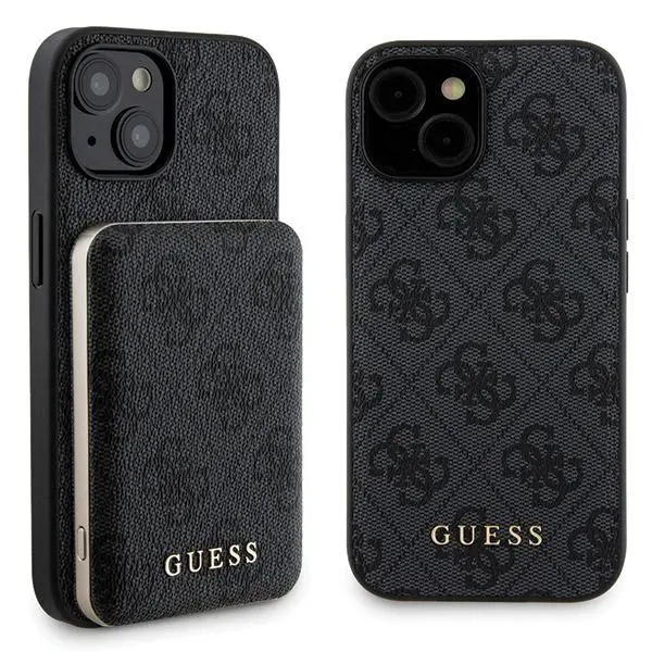 Guess zestaw iPhone 15 + Powerbank 5000mAh MagSafe 4G Metal Logo Czarny