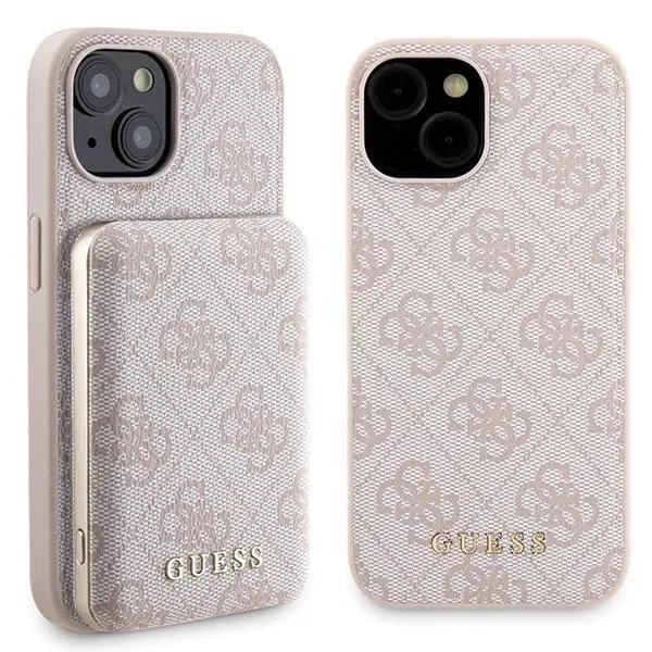 Guess Zestaw do iPhone 15 + Powerbank 5000mAh MagSafe 4G Metal Logo Różowy