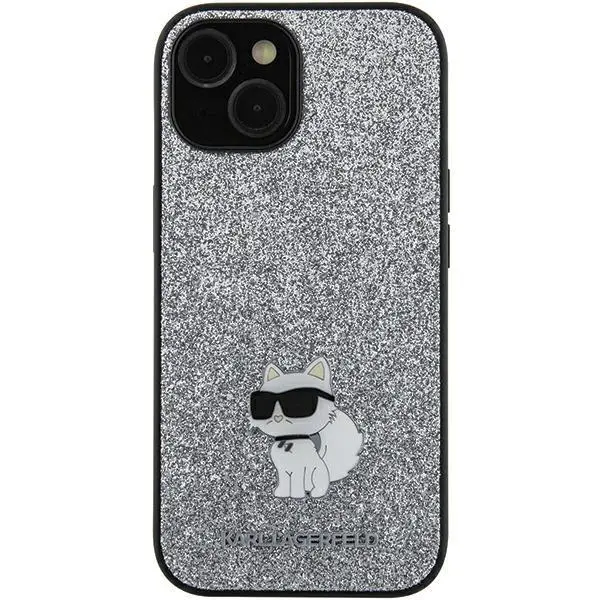 Etui Karl Lagerfeld Fixed Glitter Choupette Logo Metal Pin do Samsung Galaxy A55 Srebrny