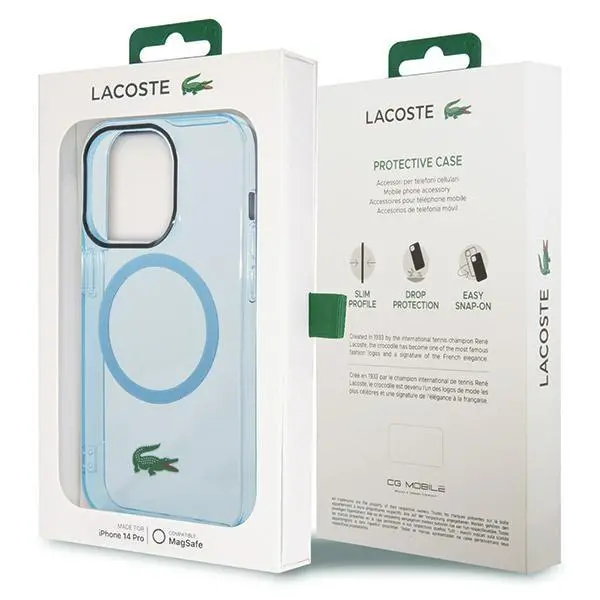 Etui Lacoste Transparent MagSafe do iPhone 15 Pro Max Niebieski