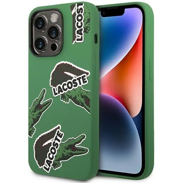 Etui Lacoste Silicone Allover Pattern do iPhone 14 Pro Zielony