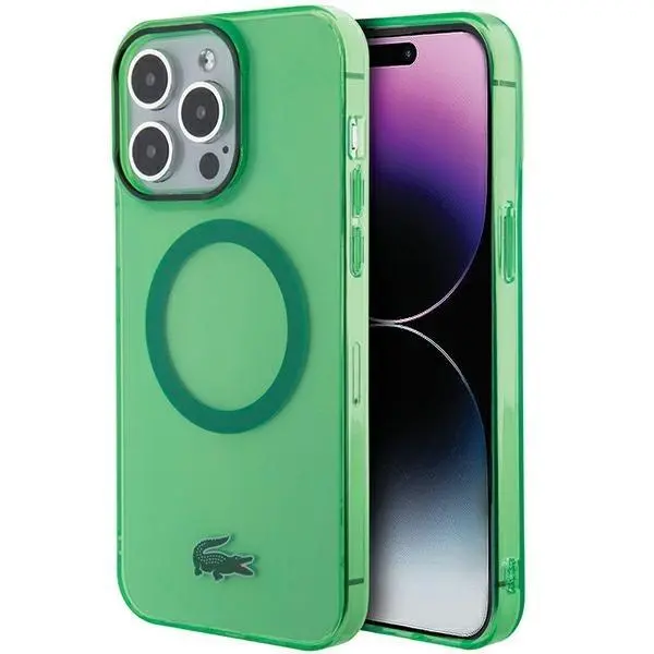 Etui Lacoste LCHMP15XULON Hardcase Transparent MagSafe do iPhone 15 Pro Max Zielony