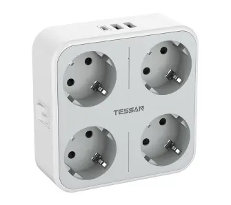 Gniazdo sieciowe Tessan TS-302-DE-C 4 gniazda 1x USB-C 2x USB-A Biały