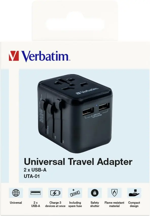 Adapter podróżny Verbatim UTA-01 World to World USB-A