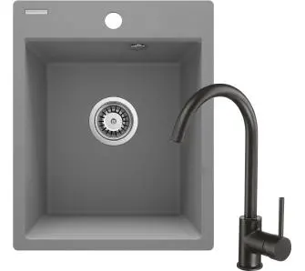 Zlewozmywak Deante Corio ZRCBS103 Szary metalik + bateria Czarny