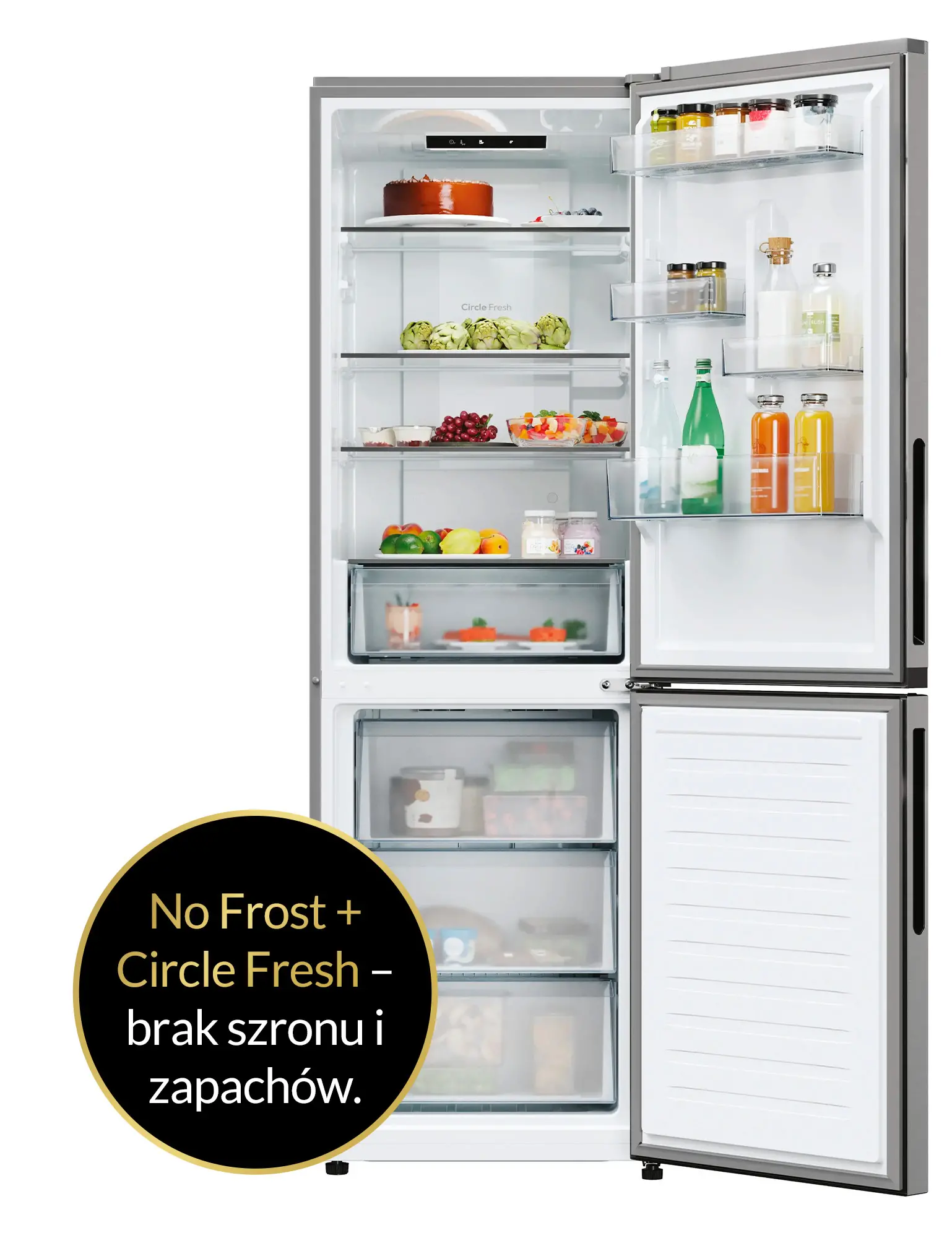 Lodówka Candy Fresco 300 CNCQ2T618EX Pełny No Frost 185cm Komora świeżości Inox