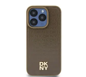 Etui DKNY Hardcase Leather Pattern Metal Logo MagSafe DKHMP15SPSHRPSW do iPhone 15 Brązowy