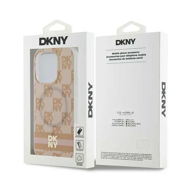 Etui DKNY IML Checkered Mono Pattern & Printed Stripes MagSafe do iPhone 15 Pro Różowy