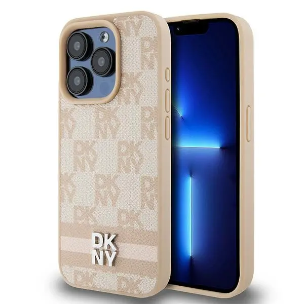 Etui DKNY Leather Checkered Mono Pattern & Printed Stripes do iPhone 15 Pro Max Różowy