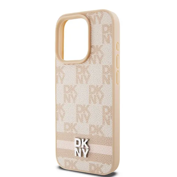 Etui DKNY Leather Checkered Mono Pattern & Printed Stripes do iPhone 15 Pro Max Różowy