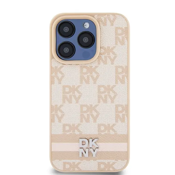 Etui DKNY Leather Checkered Mono Pattern & Printed Stripes do iPhone 15 Pro Max Różowy
