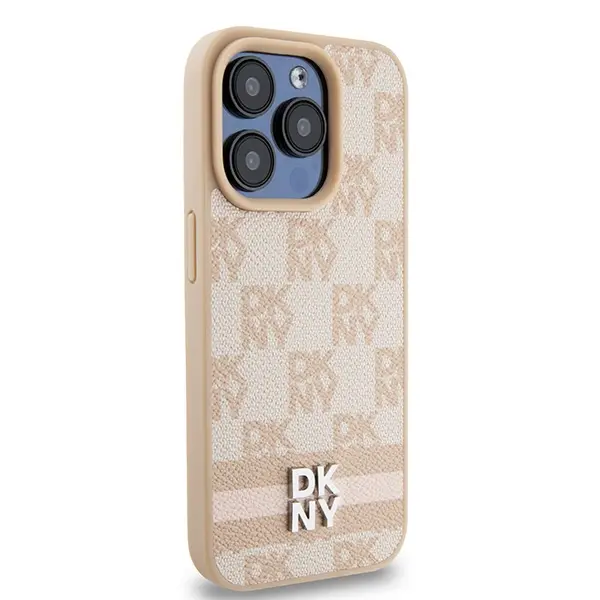 Etui DKNY Leather Checkered Mono Pattern & Printed Stripes do iPhone 15 Pro Max Różowy