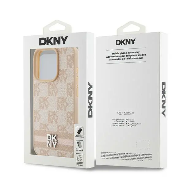 Etui DKNY Leather Checkered Mono Pattern & Printed Stripes do iPhone 15 Pro Max Różowy