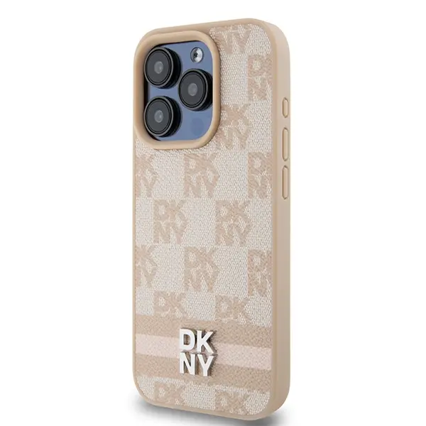 Etui DKNY Leather Checkered Mono Pattern & Printed Stripes do iPhone 15 Pro Max Różowy