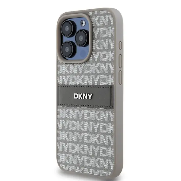 Etui DKNY Hardcase Leather Mono Stripe & Metal Logo do iPhone 15 Pro Max Beżowy