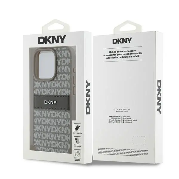Etui DKNY Hardcase Leather Mono Stripe & Metal Logo do iPhone 15 Pro Max Beżowy