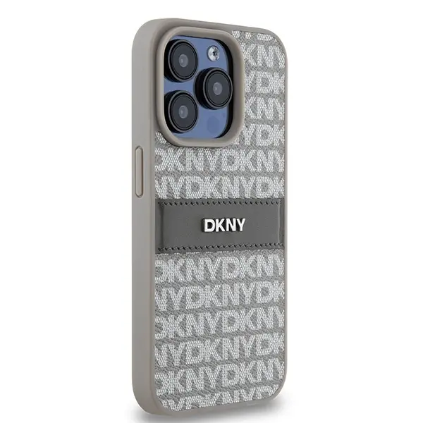 Etui DKNY Hardcase Leather Mono Stripe & Metal Logo do iPhone 15 Pro Max Beżowy