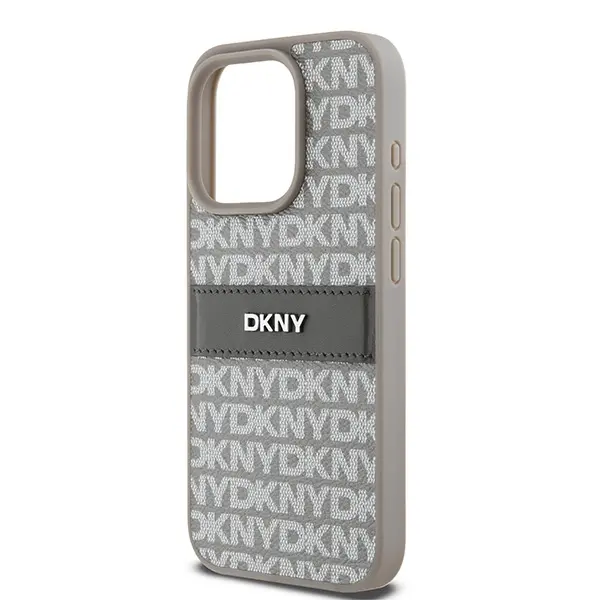Etui DKNY Hardcase Leather Mono Stripe & Metal Logo do iPhone 15 Pro Max Beżowy