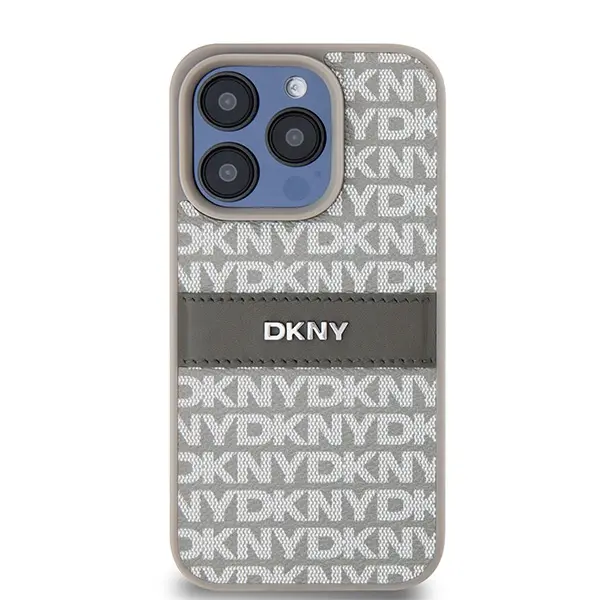 Etui DKNY Hardcase Leather Mono Stripe & Metal Logo do iPhone 15 Pro Max Beżowy