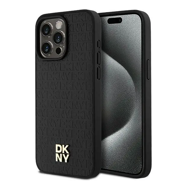 Etui DKNY Leather Monogram Pattern Metal Logo MagSafe do iPhone 15 Pro Max Czarny