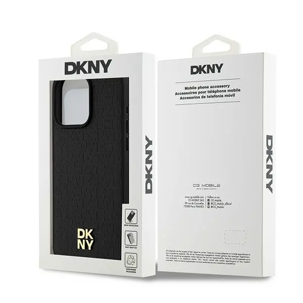 Etui DKNY Leather Monogram Pattern Metal Logo MagSafe do iPhone 15 Pro Max Czarny