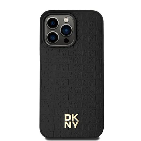 Etui DKNY Leather Monogram Pattern Metal Logo MagSafe do iPhone 15 Pro Max Czarny