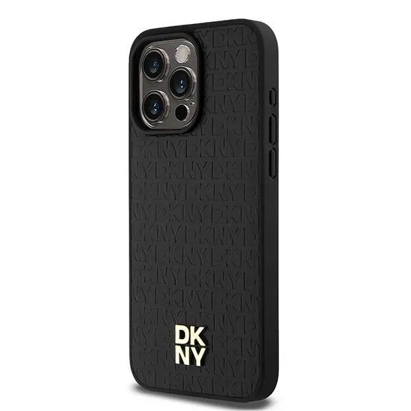 Etui DKNY Leather Monogram Pattern Metal Logo MagSafe do iPhone 15 Pro Max Czarny