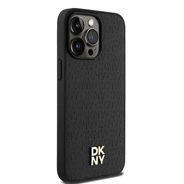 Etui DKNY Leather Monogram Pattern Metal Logo MagSafe do iPhone 15 Pro Max Czarny