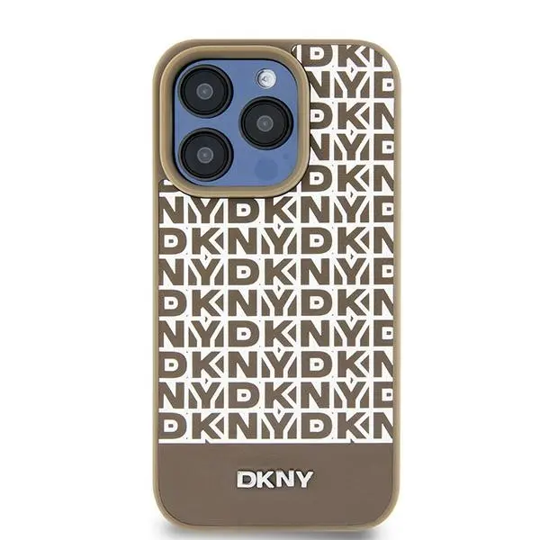 Etui DKNY Leather Printed Pattern Metal Logo MagSafe do iPhone 15 Brązowy