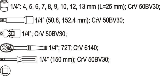 Yato YT-1444 1/4", 3/8", 1/2" 15 szt.