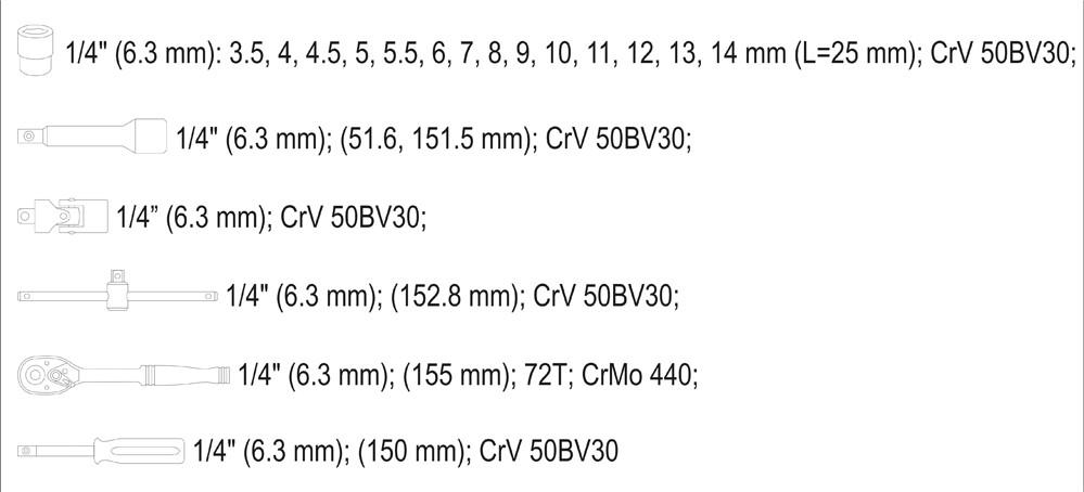Yato YT-14491 1/4", 3/8", 1/2" 20 szt.