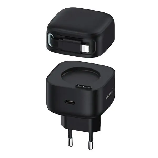 Ładowarka sieciowa USAMS CC209TC01 USB-C ze zwijanym kablem Lighning 35W Czarny