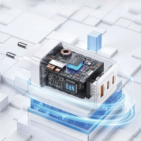 Ładowarka sieciowa USAMS CC180TC04 2x USB-C + USB 65W Niebieski