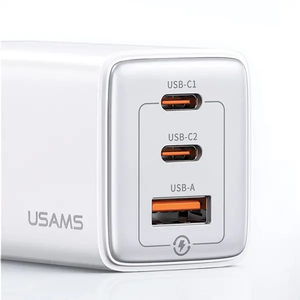 Ładowarka sieciowa USAMS CC180TC04 2x USB-C + USB 65W Niebieski
