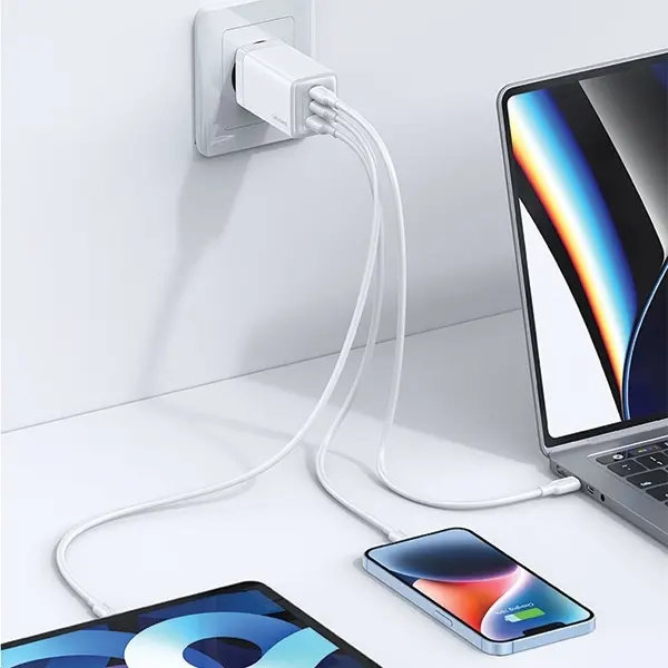 Ładowarka sieciowa USAMS CC180TC04 2x USB-C + USB 65W Niebieski