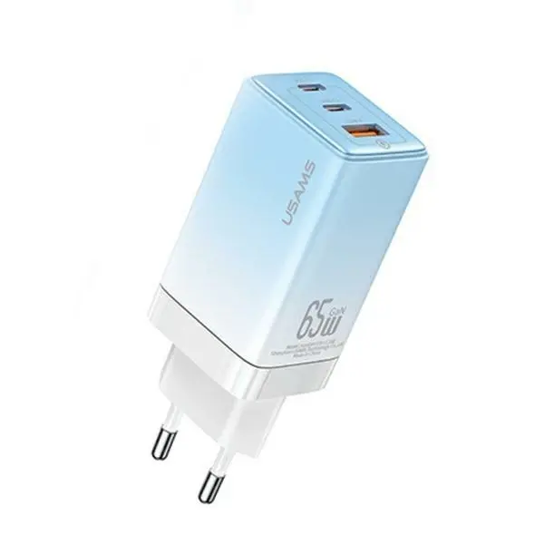 Ładowarka sieciowa USAMS CC180TC04 2x USB-C + USB 65W Niebieski