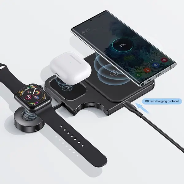 Ładowarka indukcyjna USAMS CD190WXC01 3w1 15W Czarny