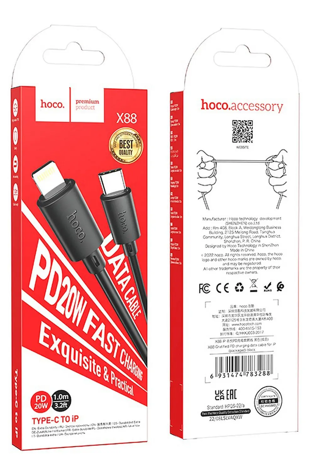 Kabel Hoco Gratifed X88 USB-C do Lightning Czarny