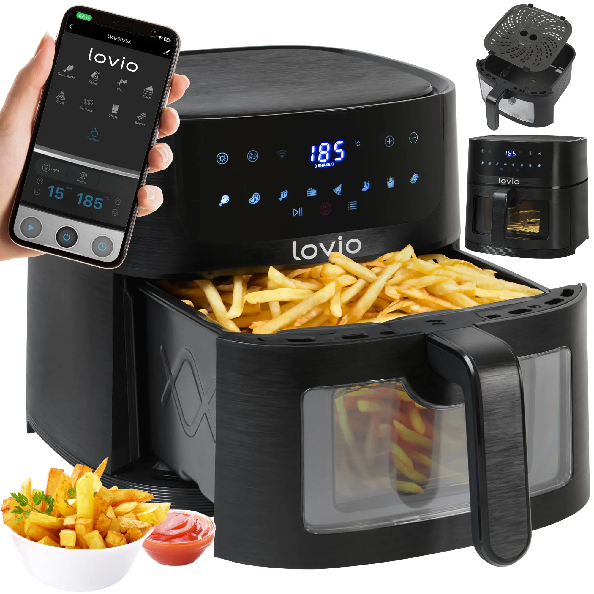 Frytkownica beztłuszczowa Lovio Home LVAF002BK 1500W 6l Aplikacja mobilna