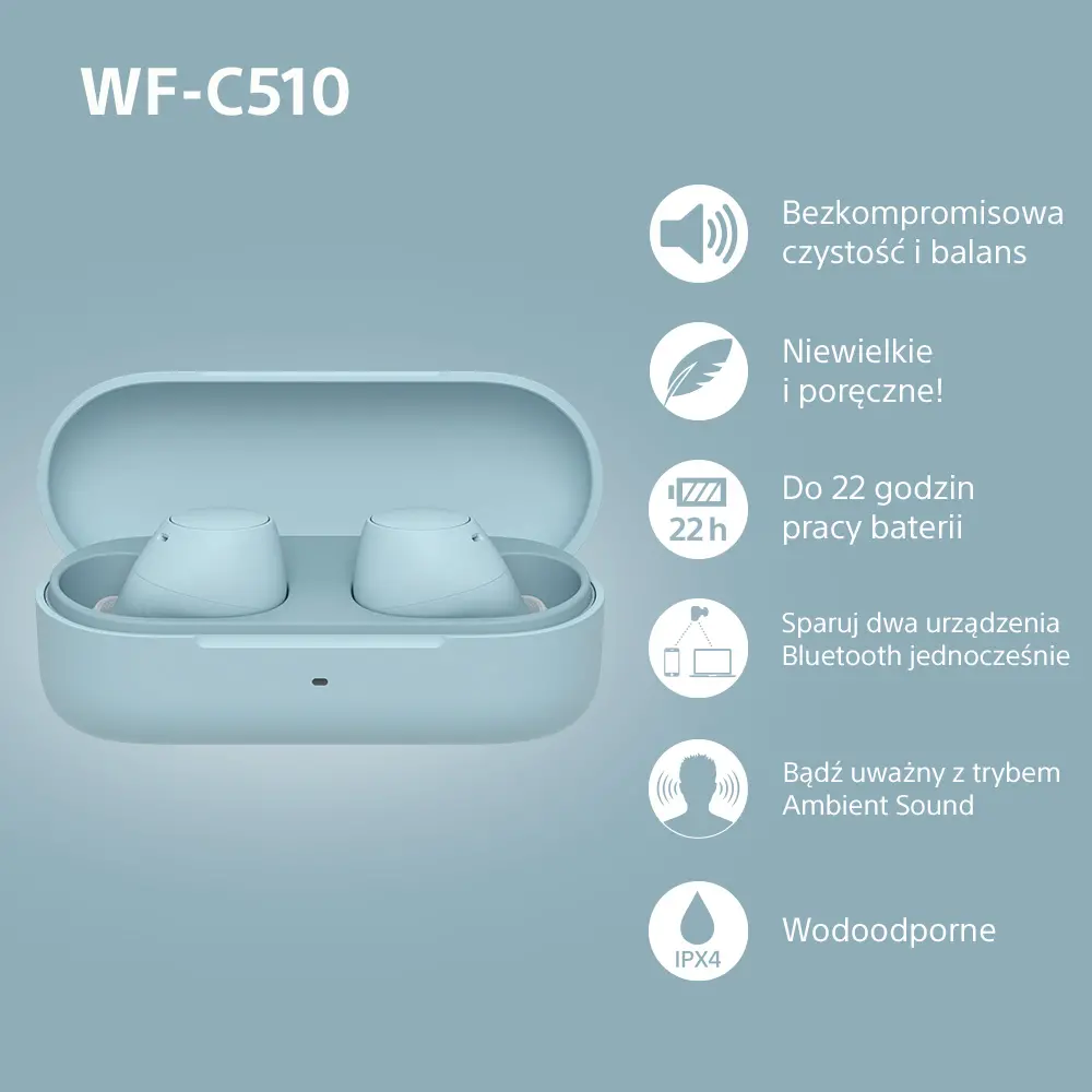 Słuchawki bezprzewodowe Sony WF-C510 Dokanałowe Bluetooth 5.3 Niebieski