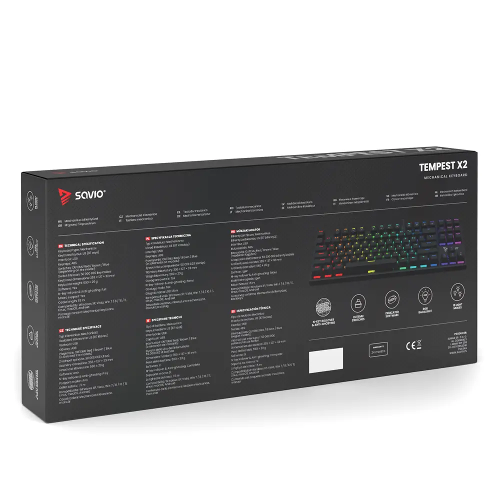 Klawiatura mechaniczna Savio Tempest X2 Outemu Red Czarny