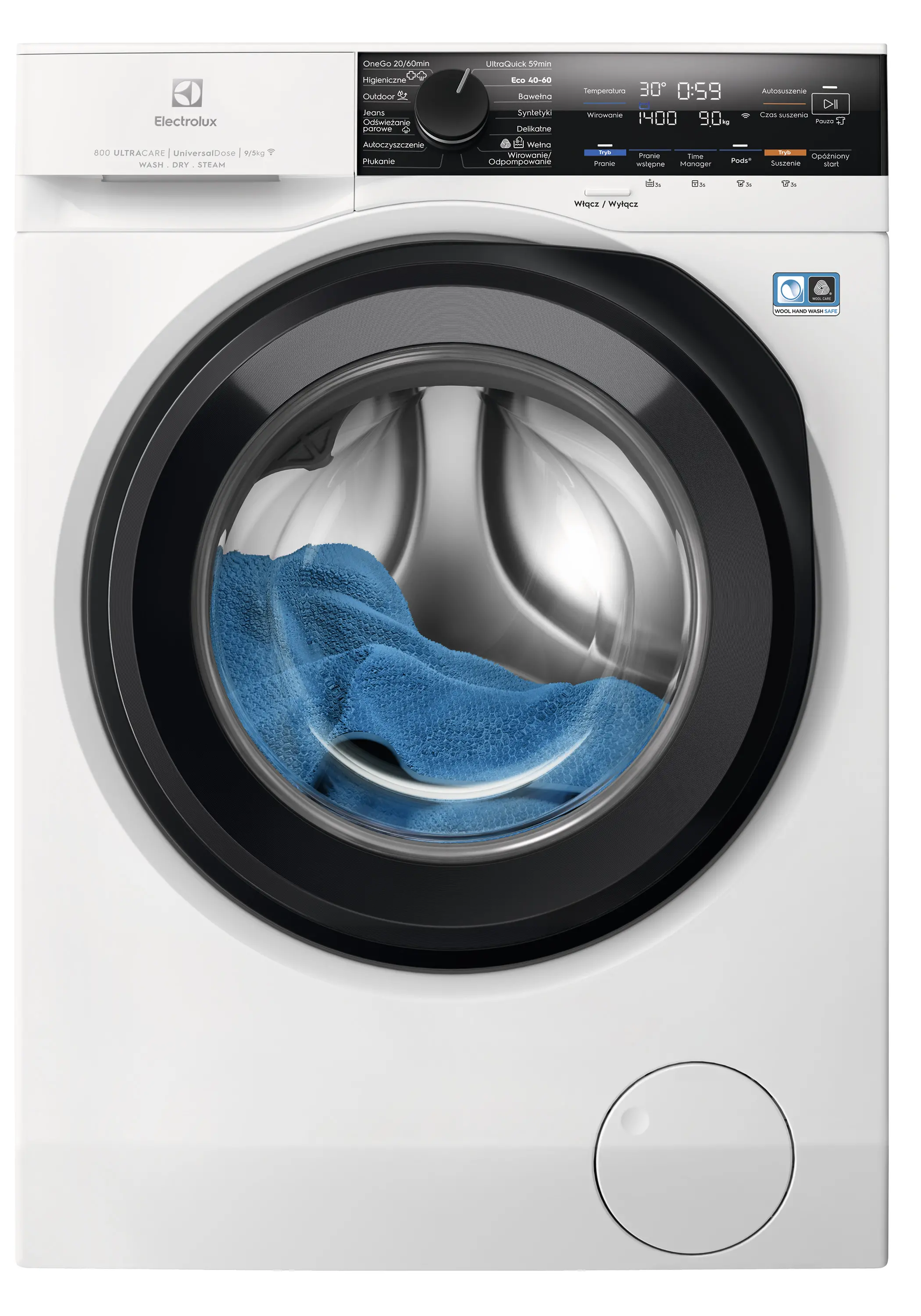 Electrolux 800 UltraCare EW8W7492QP 57,6cm 9kg/5kg Funkcje AI Zdalne sterowanie UniversalDose