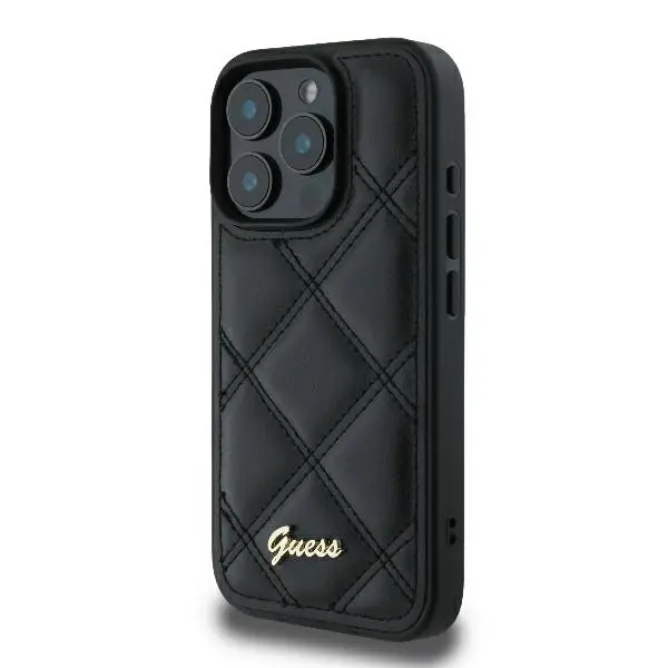 Etui Guess Quilted Metal Logo do iPhone 16 Pro Czarny