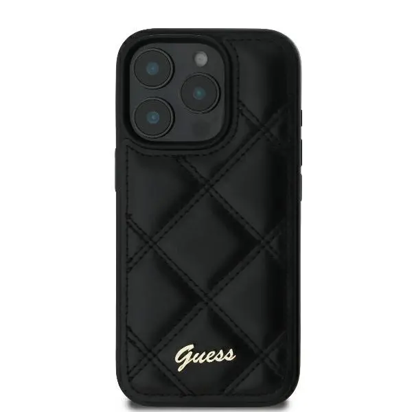 Etui Guess Quilted Metal Logo do iPhone 16 Pro Czarny