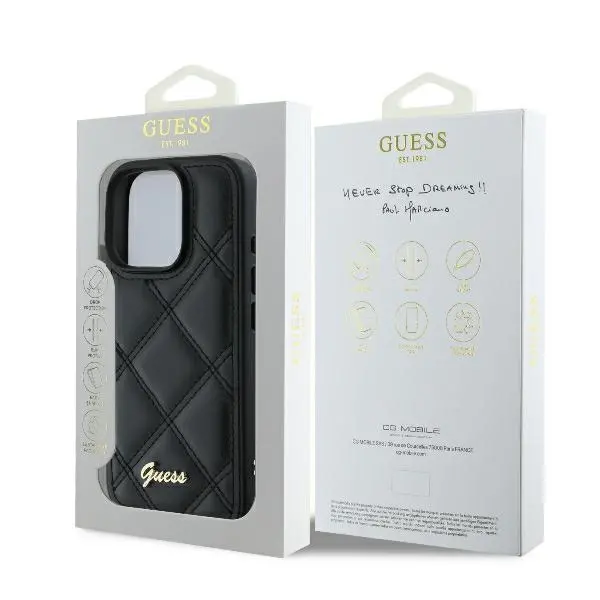 Etui Guess Quilted Metal Logo do iPhone 16 Pro Czarny